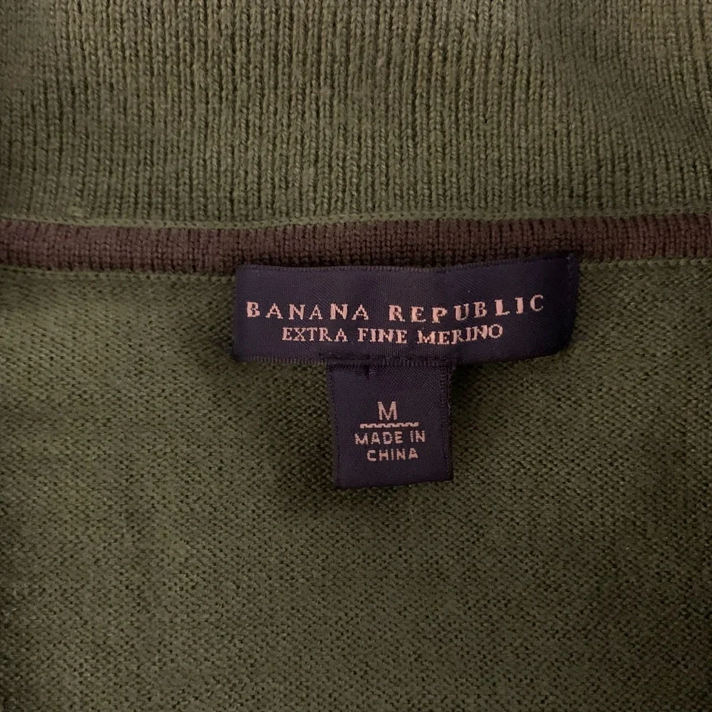 BANANA REPUBLIC Mens Pure Merino Wool Quarter Zip Pullover Sweater Green M